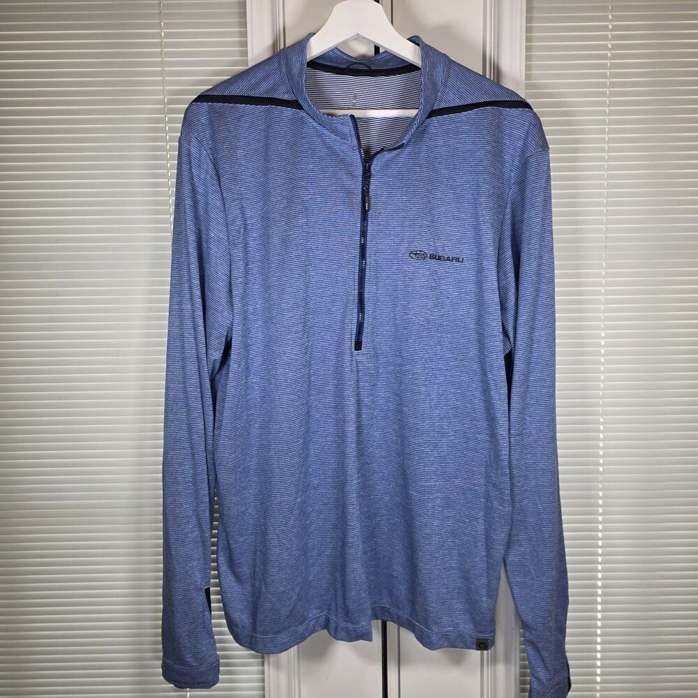 Subaru Quarter Zip Pullover Mens XL Blue Striped Elevate Performance